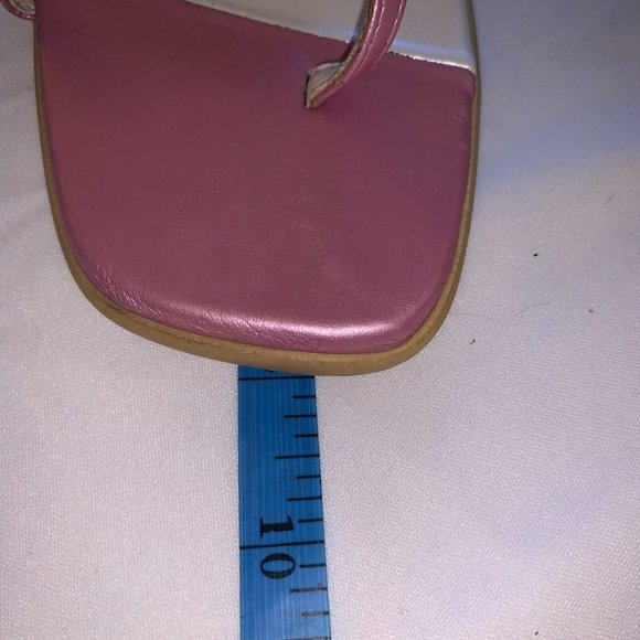 Saffron Womens Square Toe Block Heels Sandals Pink Ivory with Rhinestone US 8.5 - Picture 8 of 9